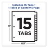 Avery Dennison Table of Contents Index 8-1/2 x 11", White, PK15 11142